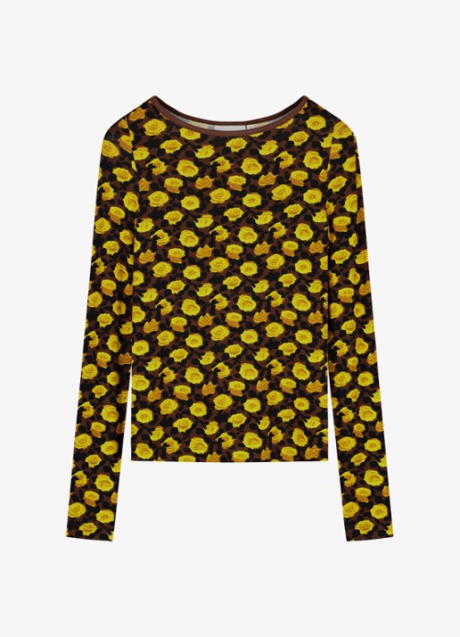 Fabienne Chapot Roe top met bloemenprint - voorkant geel