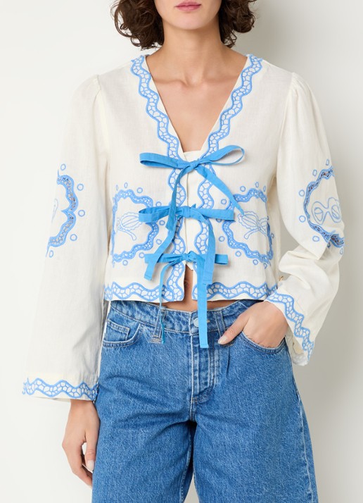 Fabienne Chapot Serviette blouse met broderie en gestrikt detail