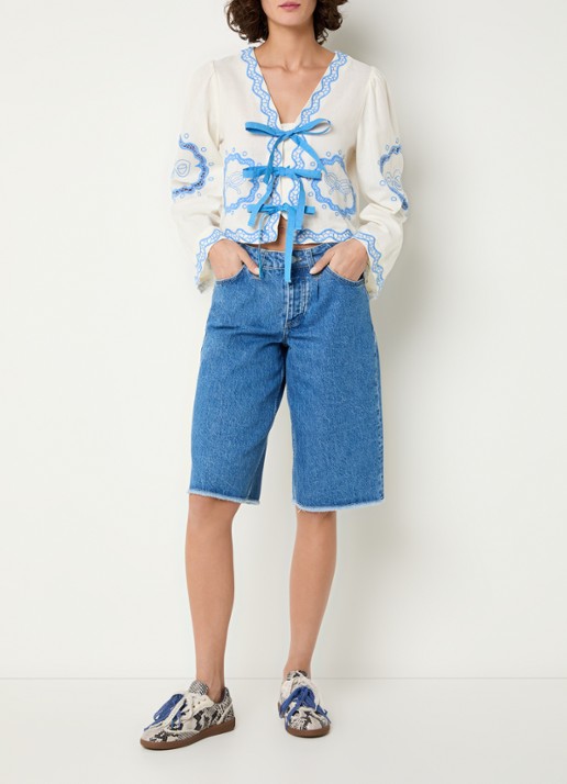 Fabienne Chapot Serviette blouse met broderie en gestrikt detail - voorkant 4 gebroken wit