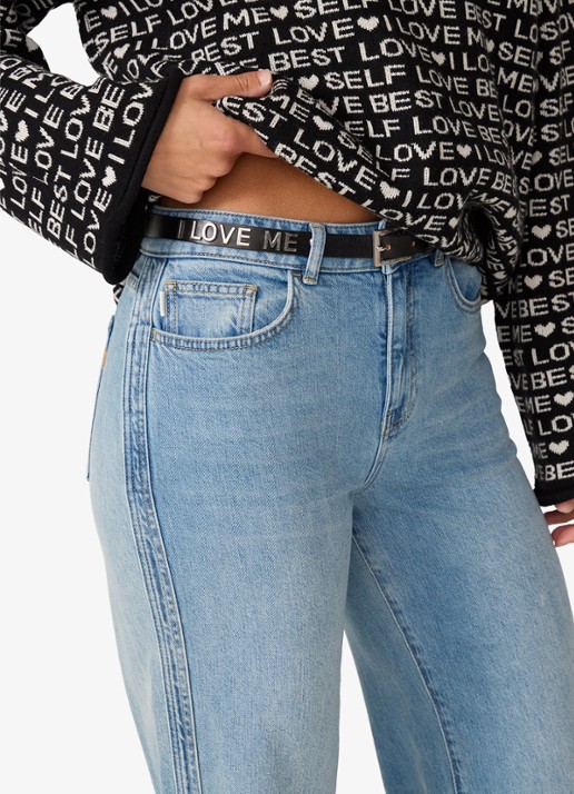 Fabienne Chapot Studded Loveletter riem van leer - voorkant 2 zwart