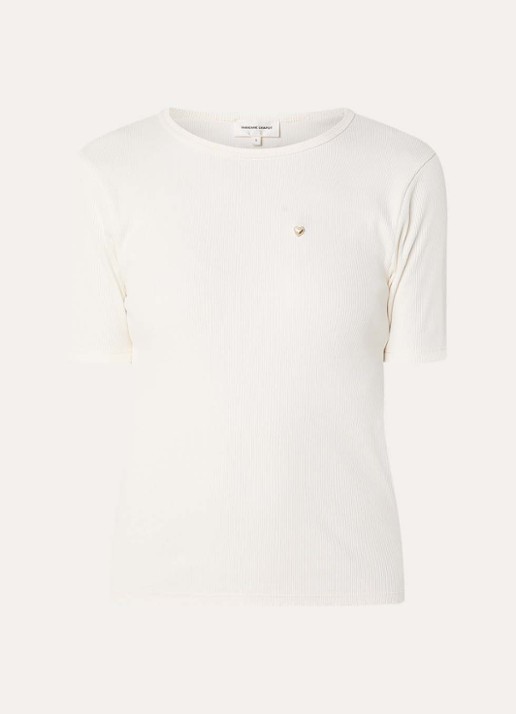 Fabienne Chapot Tanja T-shirt met ribstructuur - voorkant 3 gebroken wit