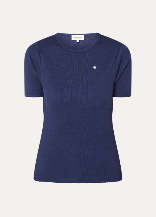 Fabienne Chapot Tanja T-shirt met ribstructuur - voorkant donkerblauw