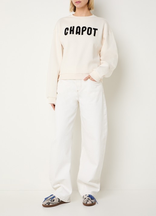 Fabienne Chapot Terry sweater met logoborduring - voorkant 2 gebroken wit