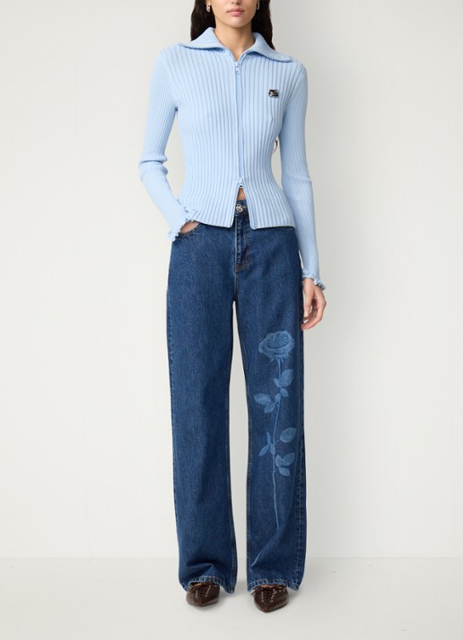 Fabienne Chapot Tess ribgebreid vest met kraag - voorkant 5 lichtblauw