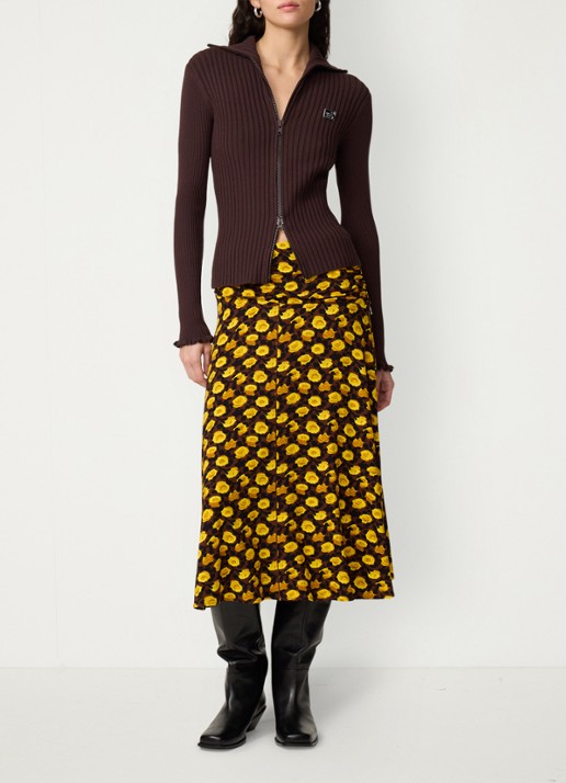 Fabienne Chapot Tess ribgebreid vest - voorkant 3 donkerbruin
