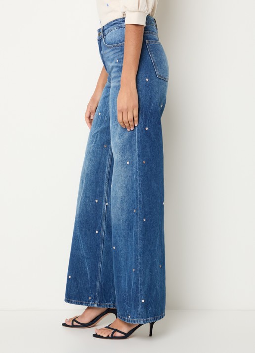 Fabienne Chapot Thea high waist wide fit jeans met borduring - detail 2 indigo