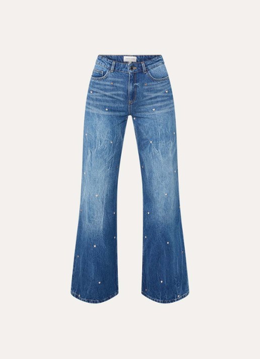 Fabienne Chapot Thea high waist wide fit jeans met borduring - voorkant 4 indigo