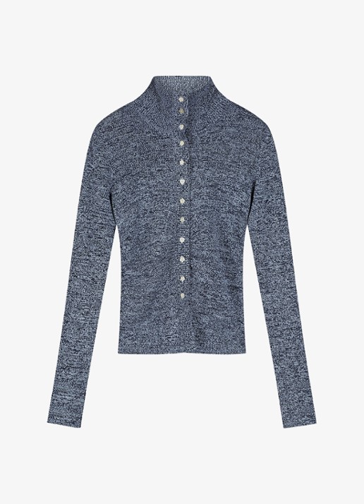 Fabienne Chapot Tilda fijngebreid vest met kraag - voorkant 3 donkerblauw