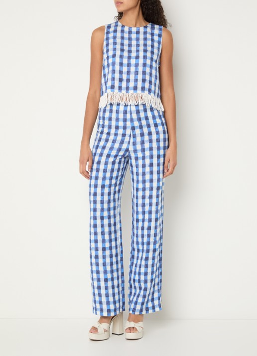 Fabienne Chapot Tropez high waist loose fit broek in linnenblend - voorkant 4 blauw