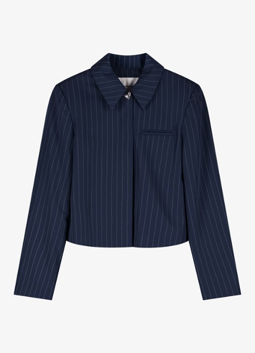 Fabienne Chapot Vito blazer met krijtstreep - voorkant 7 donkerblauw