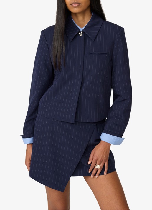 Fabienne Chapot Vito blazer met krijtstreep - detail 5 donkerblauw