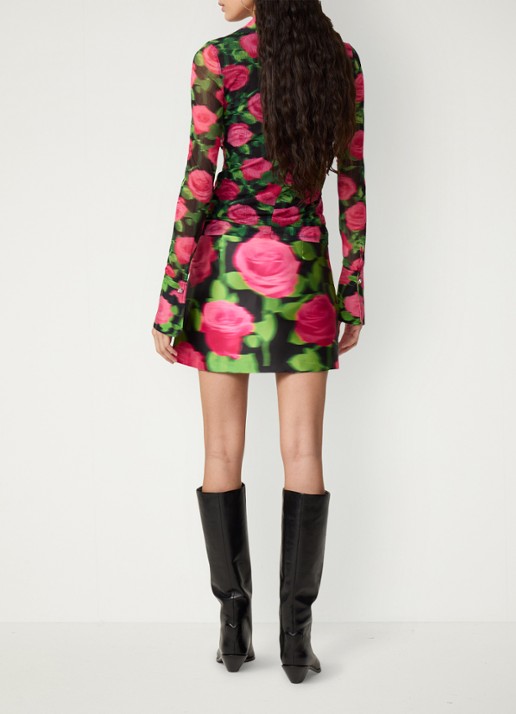 Fabienne Chapot Yanna blouse van mesh met bloemenprint - achterkant 3 fuchsia