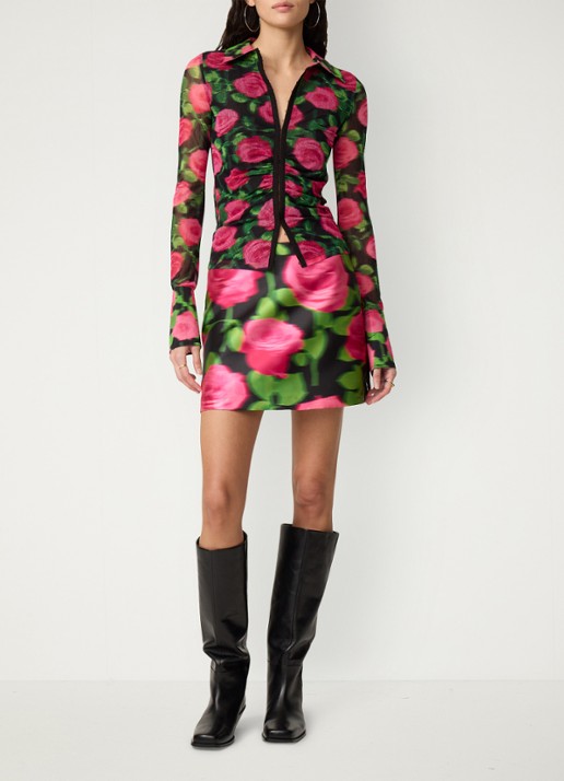 Fabienne Chapot Yanna blouse van mesh met bloemenprint - voorkant 5 fuchsia