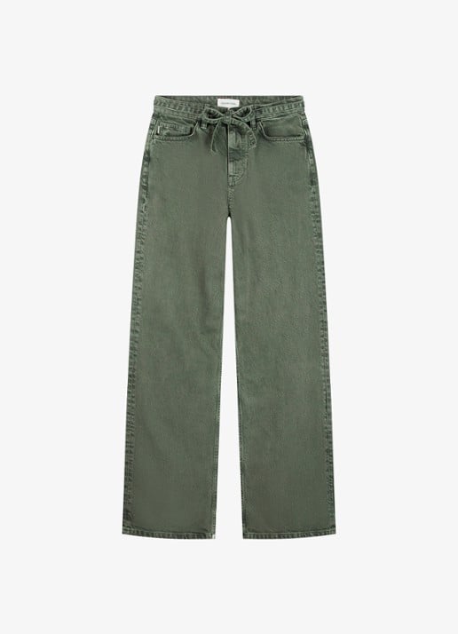 Fabienne Chapot Zoe high waist boyfriend jeans met strikceintuur - voorkant 5 donkergroen