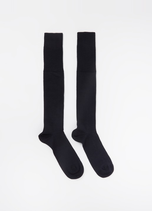 Falke Airport kniekousen in scheerwolblend - voorkant 3 donkerblauw
