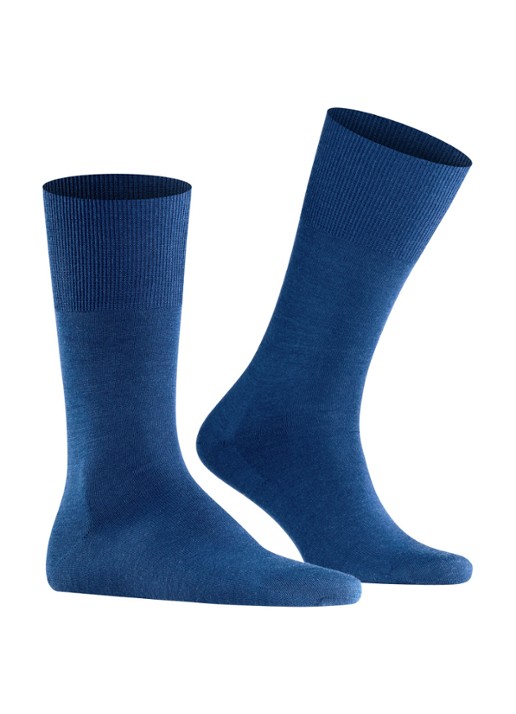 Falke Airport sokken in scheerwolblend - voorkant 2 middenblauw