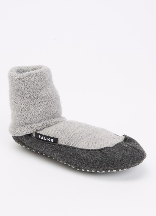 Falke Cosyshoe pantoffel in wolblend met anti-slip - voorkant lichtgrijs