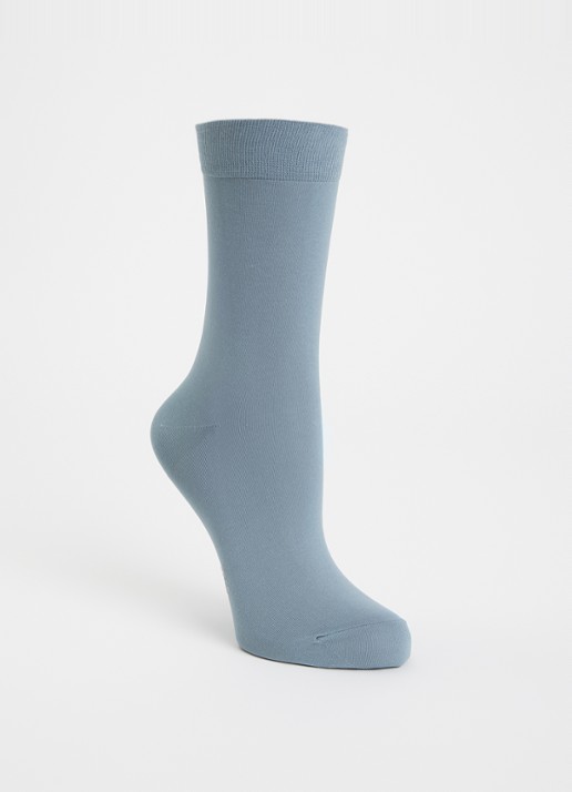 Falke Cotton Touch sokken met logo  - voorkant blauwgrijs