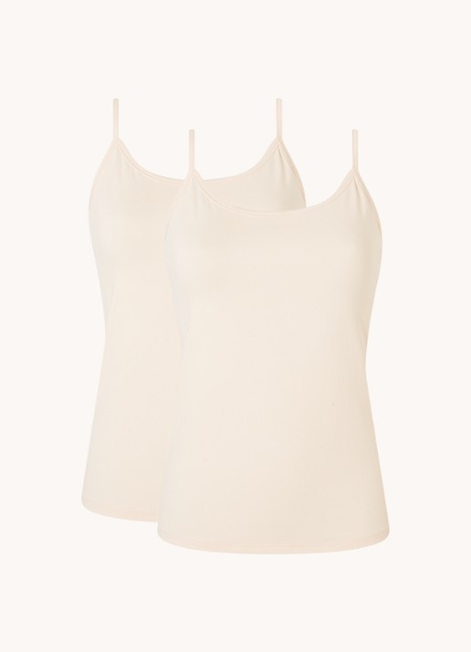 Falke Daily Comfort tanktop met verstelbare bandjes in 2-pack - voorkant 3 donkerbeige