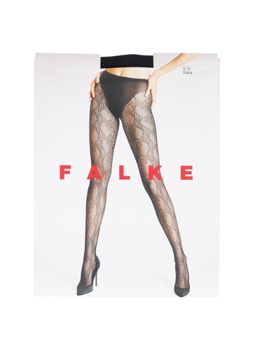 Falke Gilda netpanty met opengewerkt dessin  - voorkant zwart