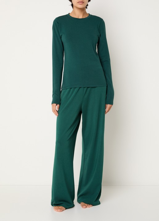 Falke High waist loose fit broek met stretch - voorkant 2 donkergroen