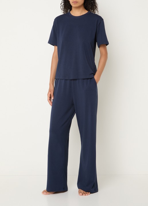 Falke High waist straight fit loungebroek  - voorkant 2 blauw