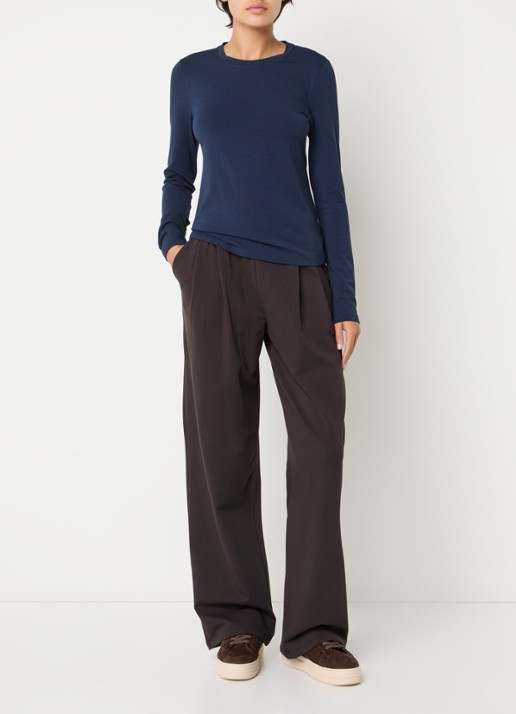Falke Leisure longsleeve met ronde hals - voorkant 3 donkerblauw