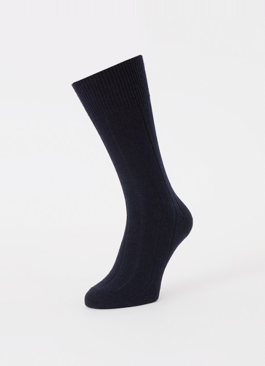 Falke Lhasa Rib sokken in kasjmierblend - detail donkerblauw