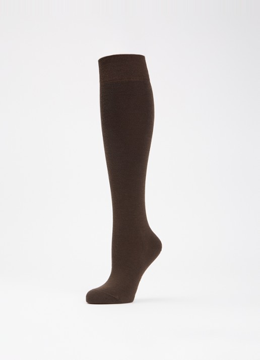 Falke Softmerino kniekousen in wolblend - detail 3 donkerbruin