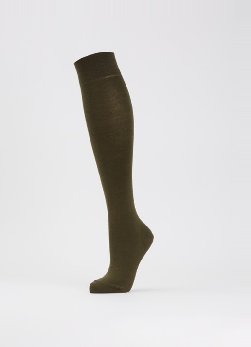 Falke Softmerino kniekousen in wolblend - detail mosgroen