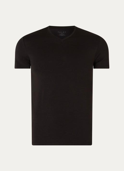 Falke T-shirt in wolblend met V-hals - voorkant 3 zwart