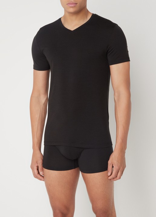 Falke T-shirt in wolblend met V-hals - voorkant 4 zwart