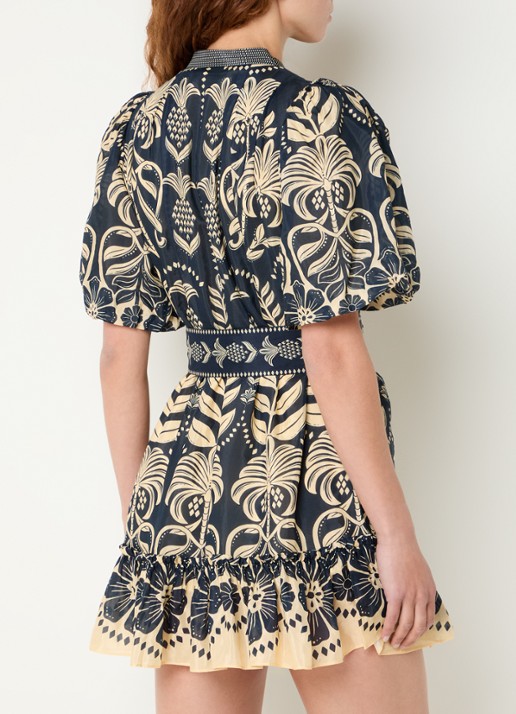Farm Rio Ainika mini blousejurk met ceintuur en print - achterkant donkerblauw