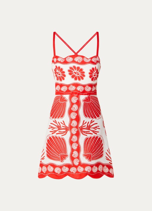 Farm Rio Ainika mini jurk van linnen met print - voorkant 3 koraalrood