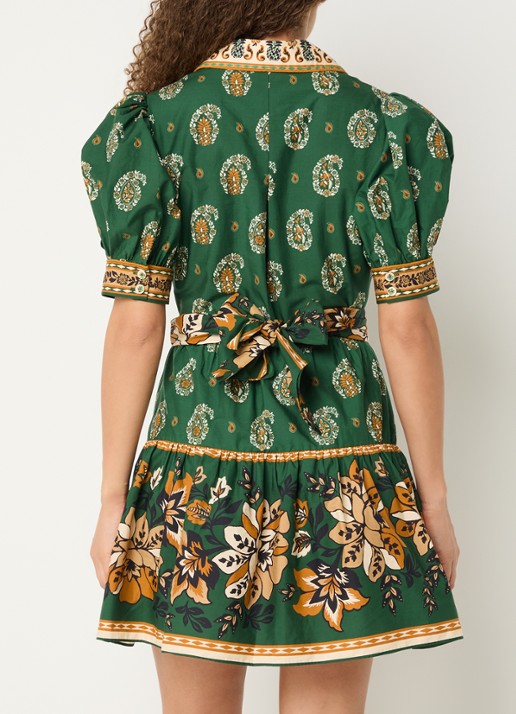 Farm Rio Ayla mini jurk met strikdetail en print - achterkant 2 legergroen