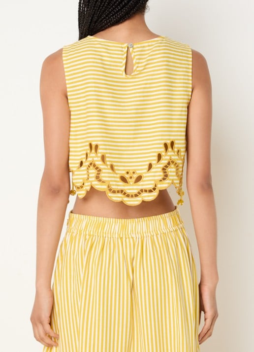 Farm Rio Bicolor top in linnenblend met cut-out detail - achterkant geel