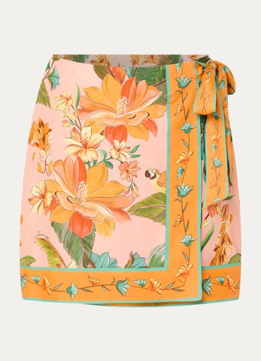 Farm Rio Birds minirok met print - voorkant oranje