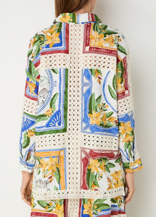 Farm Rio Blouse in linnenblend met bloemenprint - achterkant 4 groen