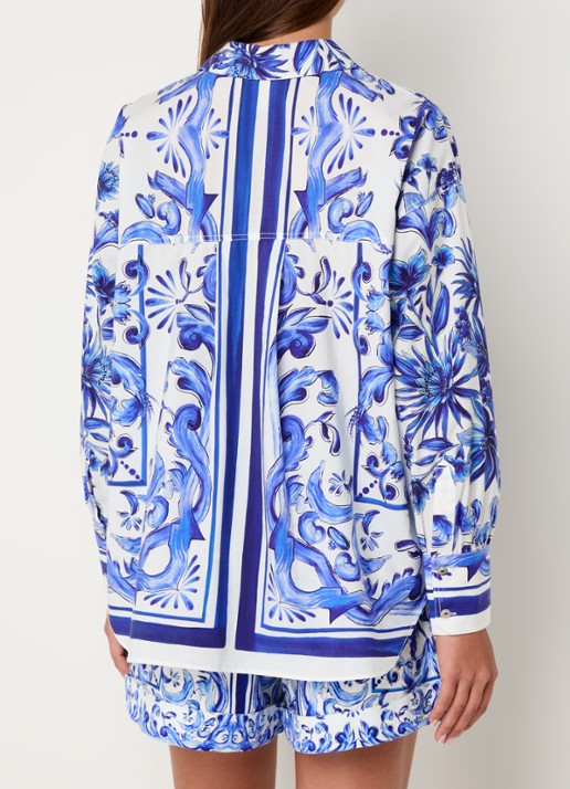Farm Rio Blouse met print en blinde knoopsluiting - achterkant donkerblauw