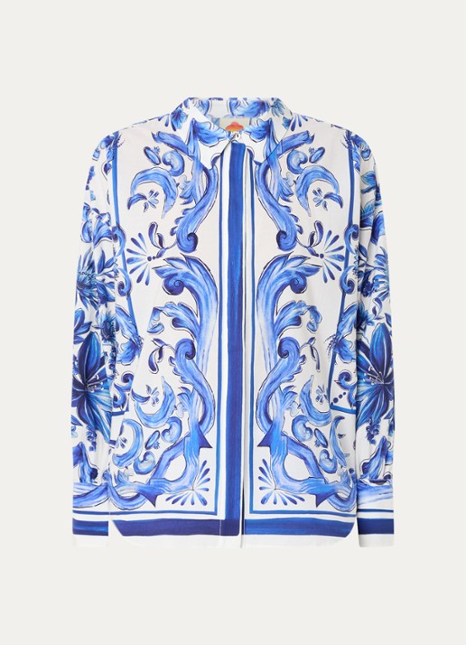 Farm Rio Blouse met print en blinde knoopsluiting - voorkant 2 donkerblauw