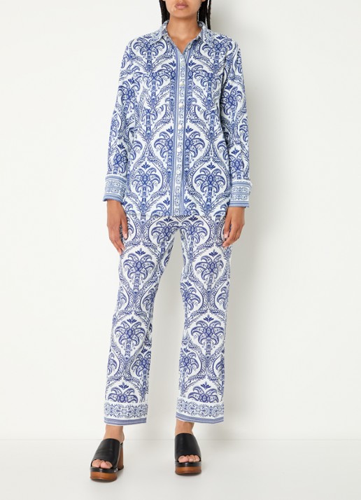 Farm Rio Blue Tropical blouse in linnenblend met paisley dessin - voorkant 3 kobaltblauw