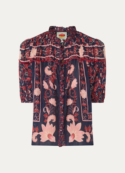Farm Rio Boho blouse met ruches - voorkant 2 donkerblauw