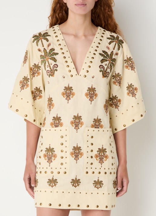 Farm Rio Coconut Tree mini tuniekjurk van linnen met studs