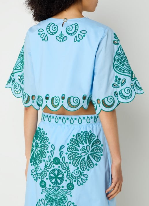Farm Rio Crop top met opengewerkt dessin - achterkant 3 lichtblauw