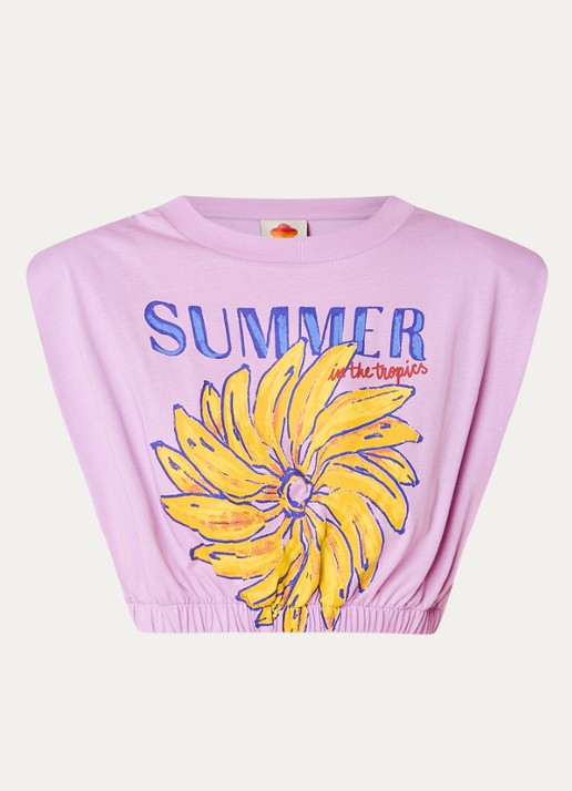 Farm Rio Crop top met print en schoudervulling - voorkant 3 lila