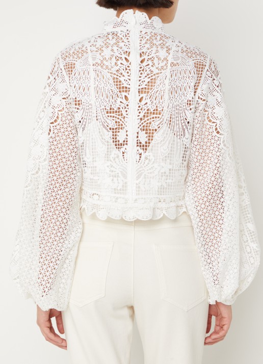 Farm Rio Crop top van broderie met ballonmouw - achterkant 5 wit
