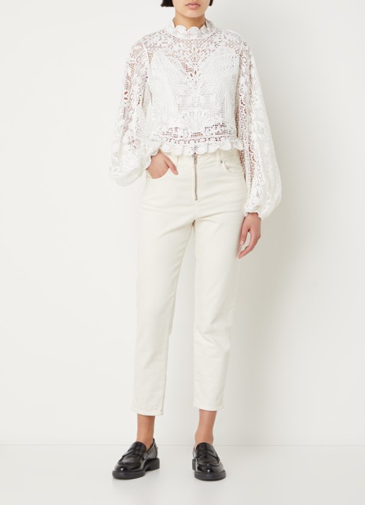 Farm Rio Crop top van broderie met ballonmouw - voorkant 4 wit