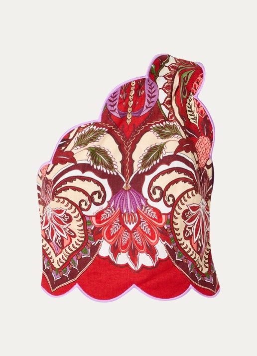 Farm Rio Cropped one shoulder top in linnenblend met print - voorkant 2 rood