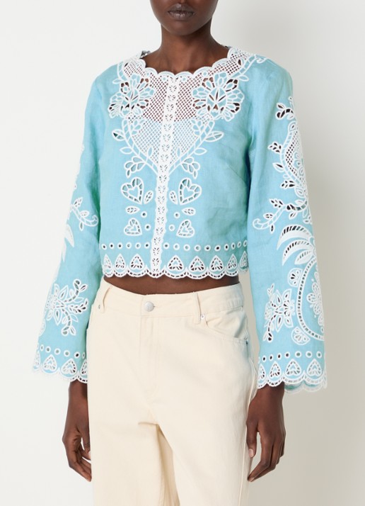 Farm Rio Cropped tuniek van linnen met broderie