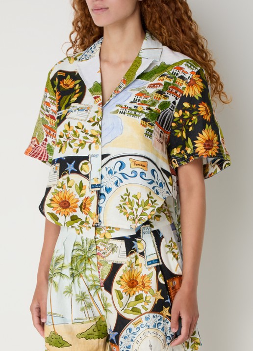 Farm Rio Croppped blouse van linnen met print